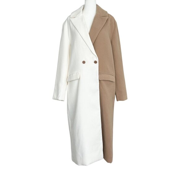 Steve Madden Caroline Two Tone Camel Ivory Long Coat NWT (S) - Picture 3 of 16